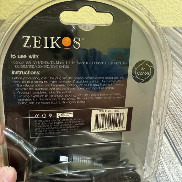 ZEIKOS Remote Switch for Canon Digital or D SLR Cameras NIB - Picture 3 of 5